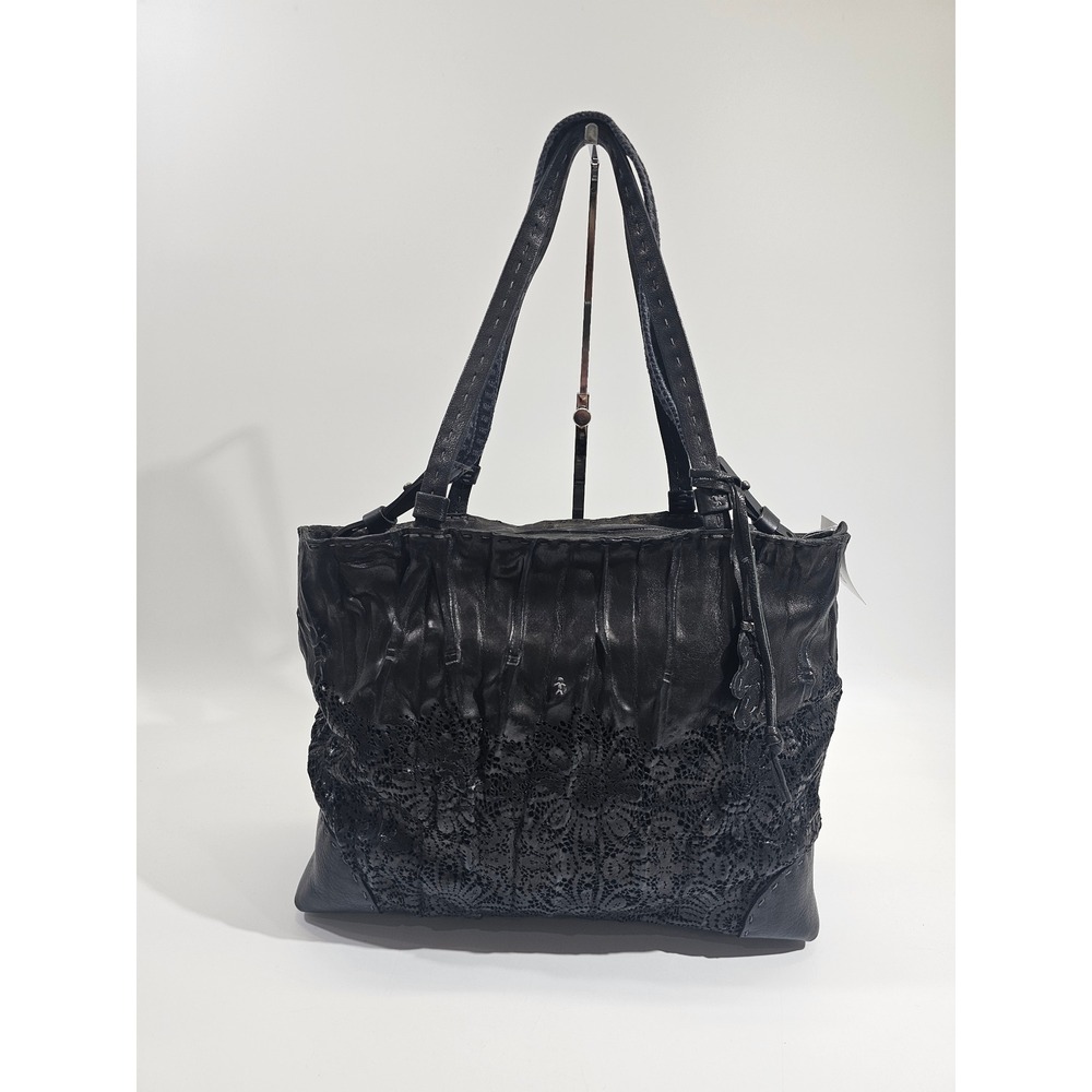 Henry Beguelin Large Tote Bag Black Pierced Leather Shoulder Handbag Italy NEW - Picture 5 of 12